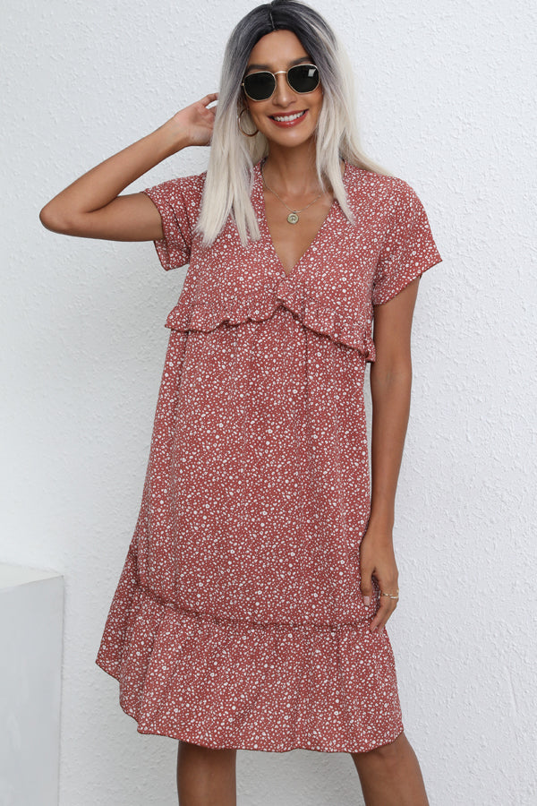 Fashion Ruffle V Neck Casual Dress