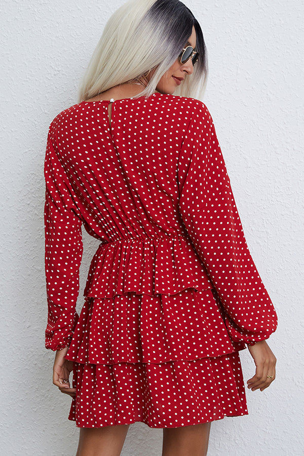 Long Sleeve Dots Print Layered Mini Dress