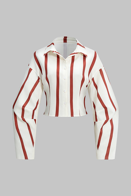 Contrast Stripes Print Button Long-Sleeve Shirt