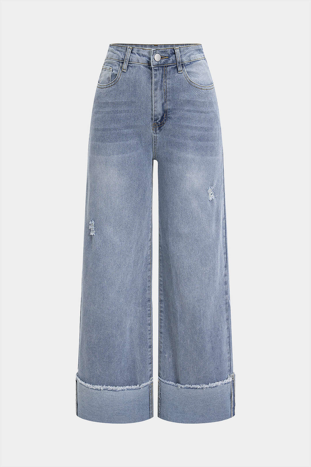 Denim Cuffed Straight Jeans