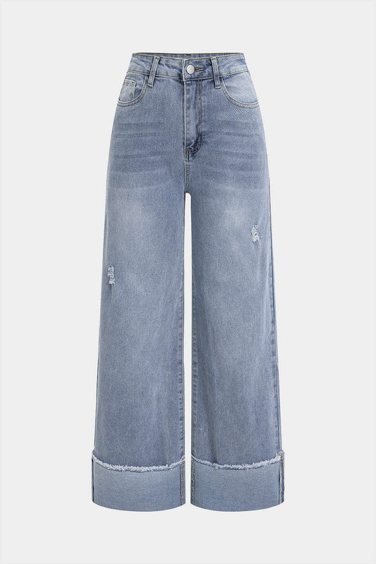 Denim Cuffed Straight Jeans