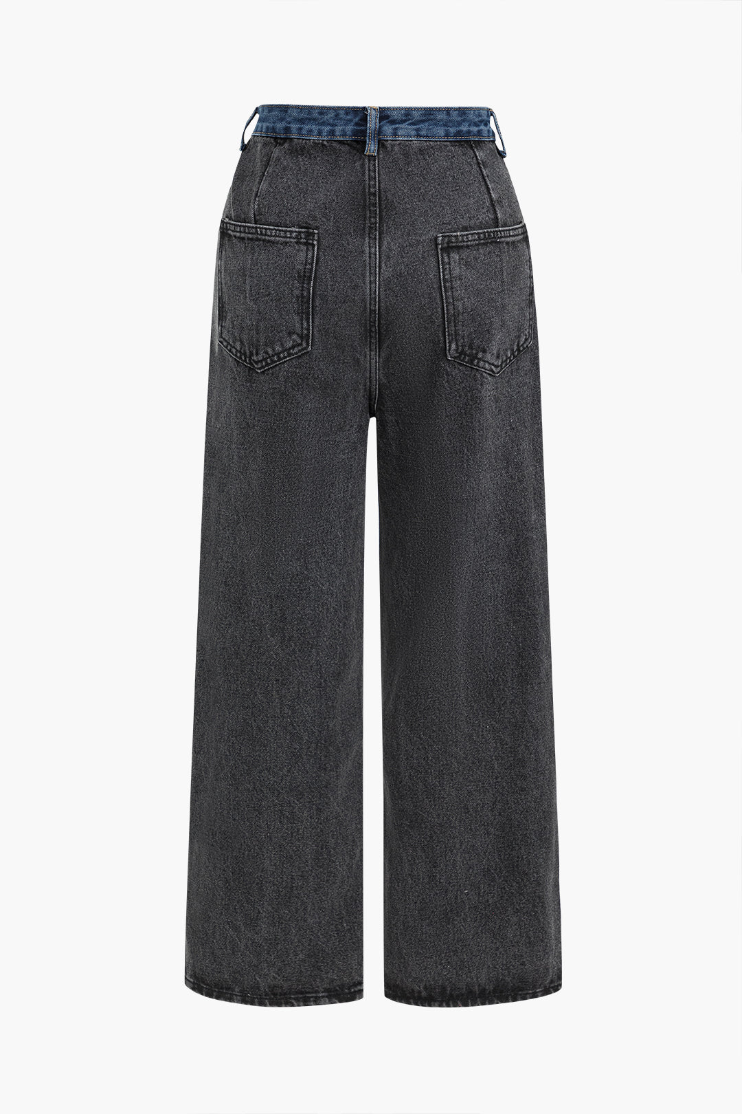 Denim Patchwork Straight Leg Jeans