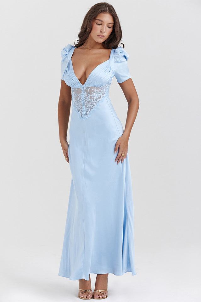 Rafaela Soft Peach Silk & Lace Dress