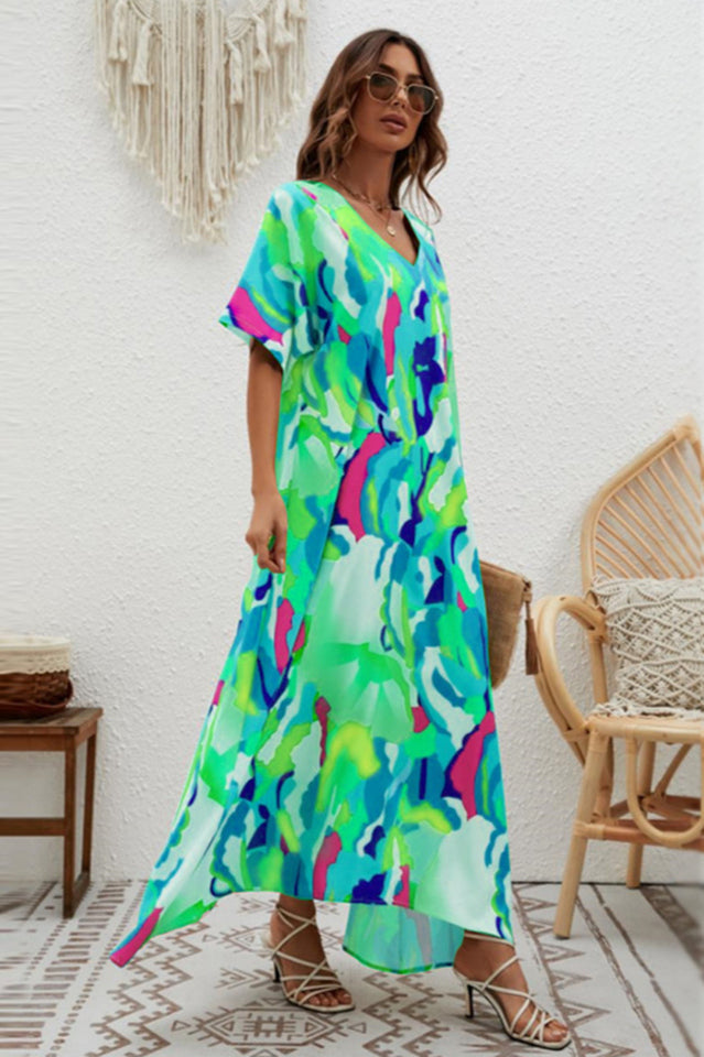 Print Short Sleeve Wide Hem Maxi Dress