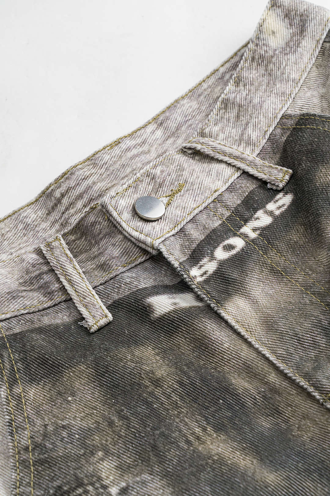 Denim Retro Abstract Print Wide Leg Jeans