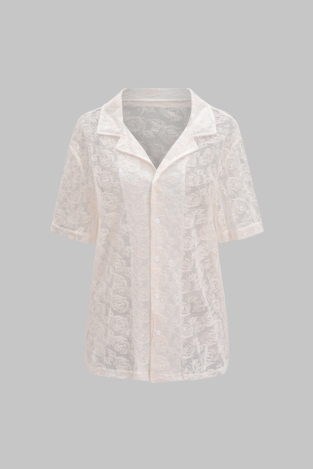 Cut Out Sheer Lace Short-Sleeve Shirt