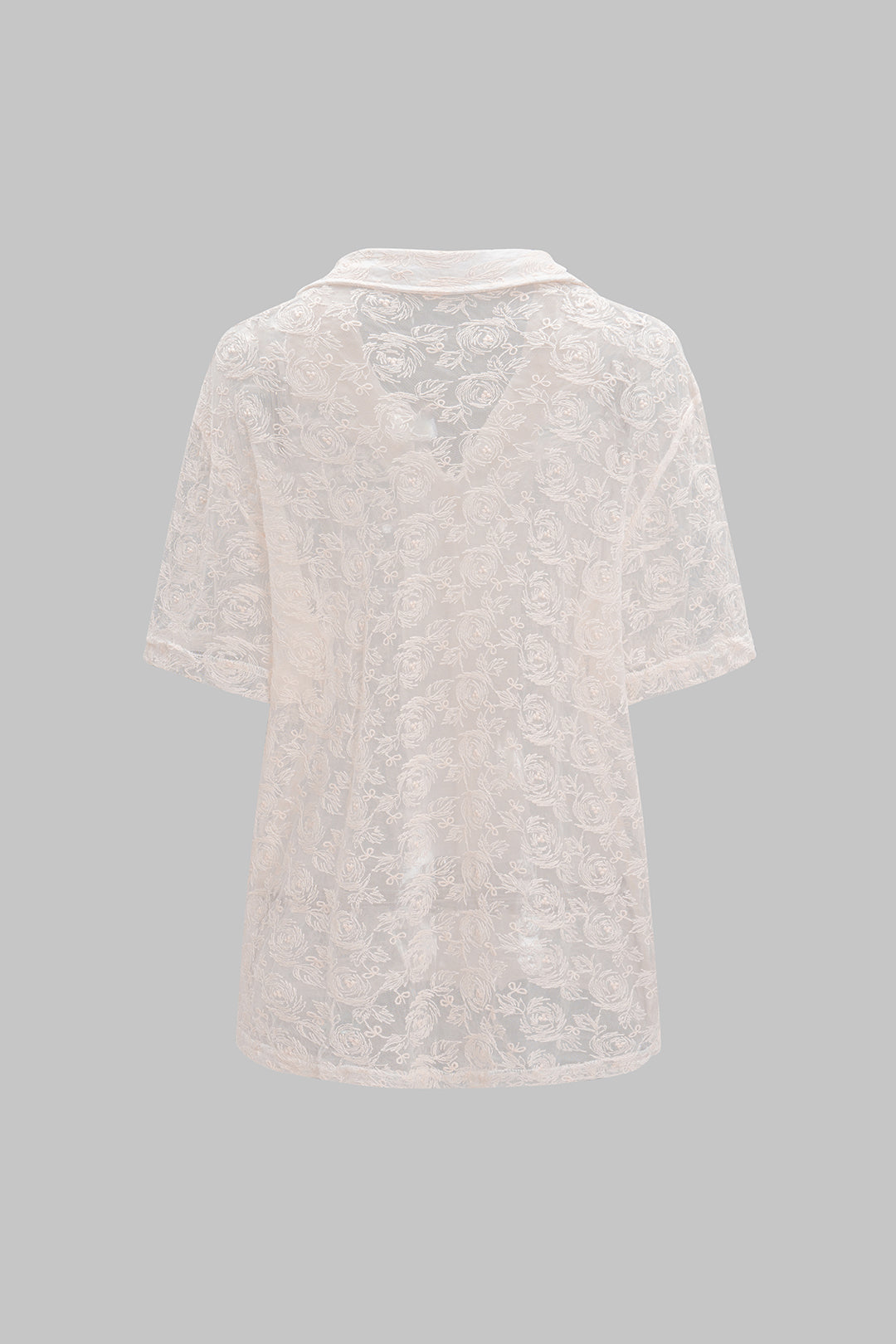 Cut Out Sheer Lace Short-Sleeve Shirt