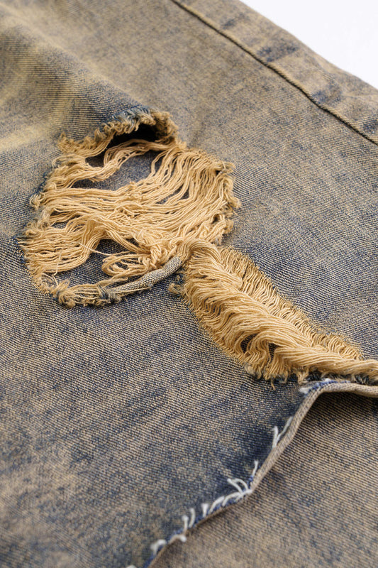 Denim Ripped Straight Leg Jeans