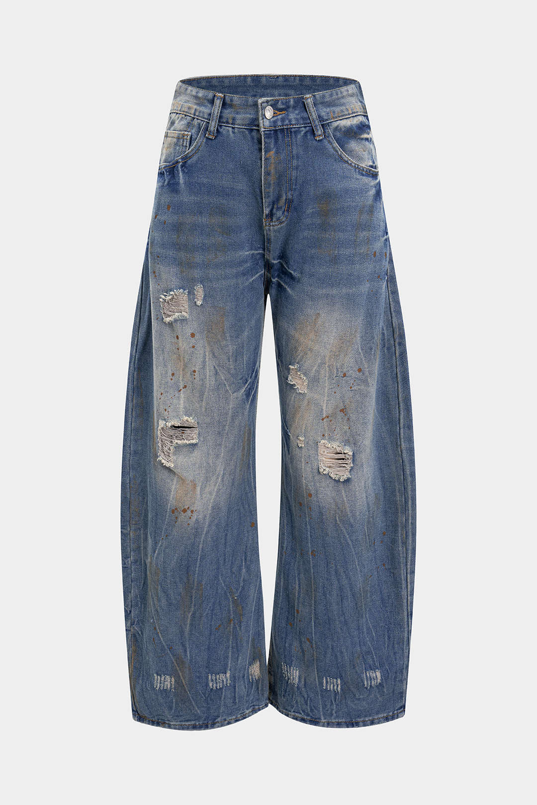 Denim Ripped Barrel Jeans