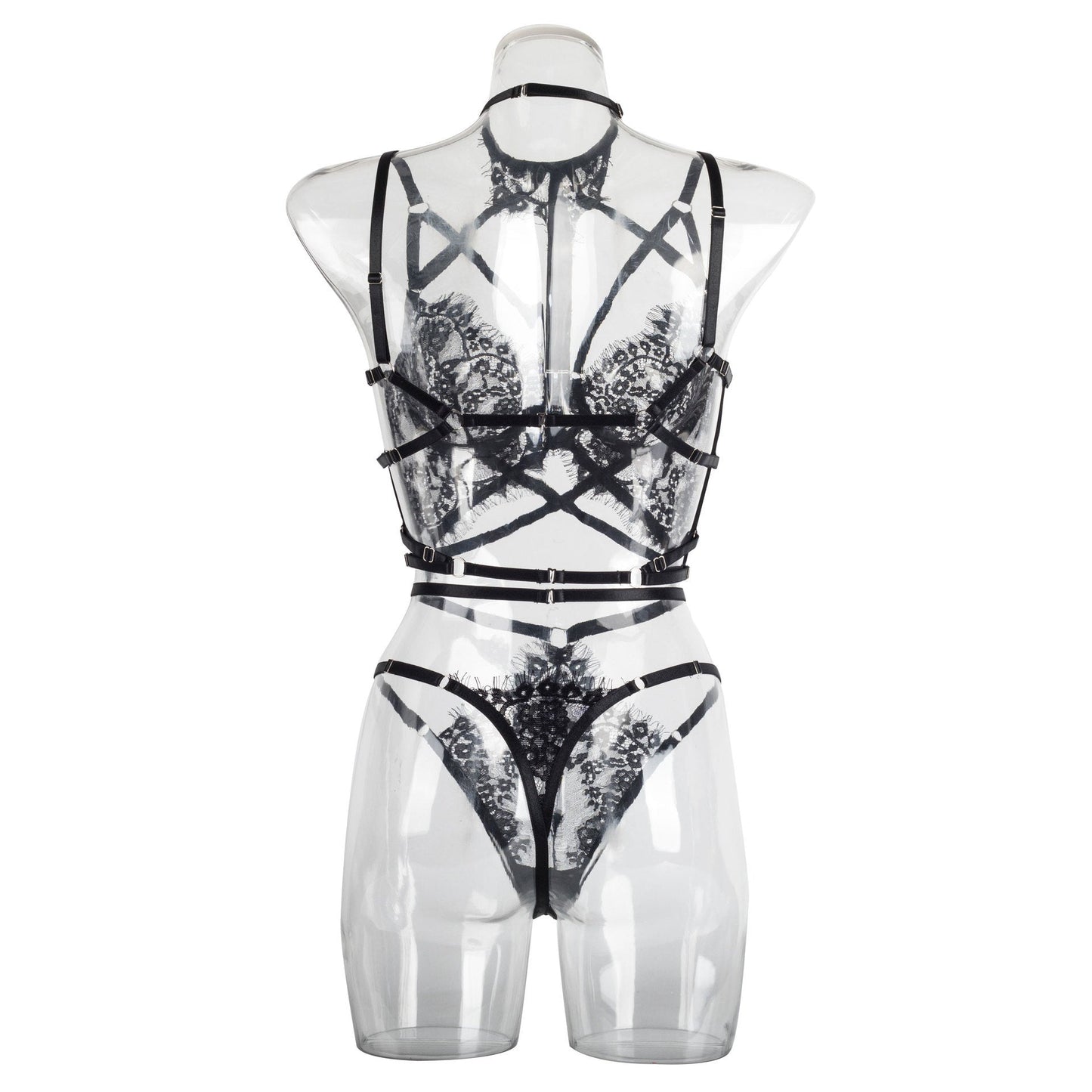Alluring Lace Harness Lingerie Ensemble - StylinArts