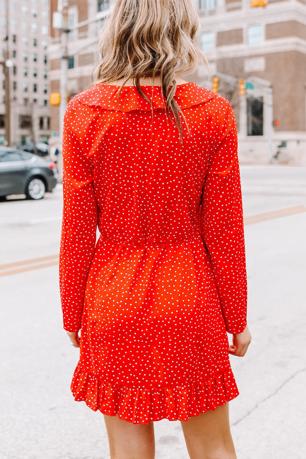 Fashion Polka Print Long Sleeve Tie Waist Dress