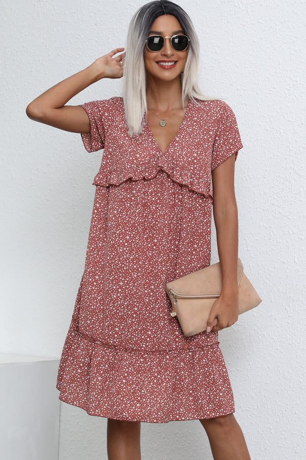 Fashion Ruffle V Neck Casual Dress