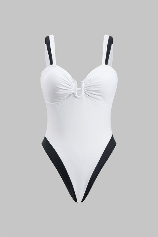 Contrast Ruched Slip One-Piece Swimsuit