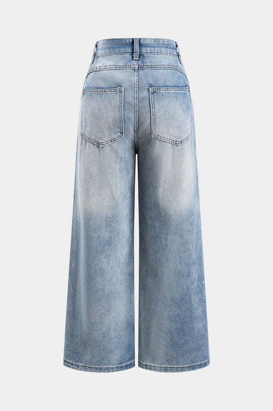 Denim Patchwork Straight Leg Jeans