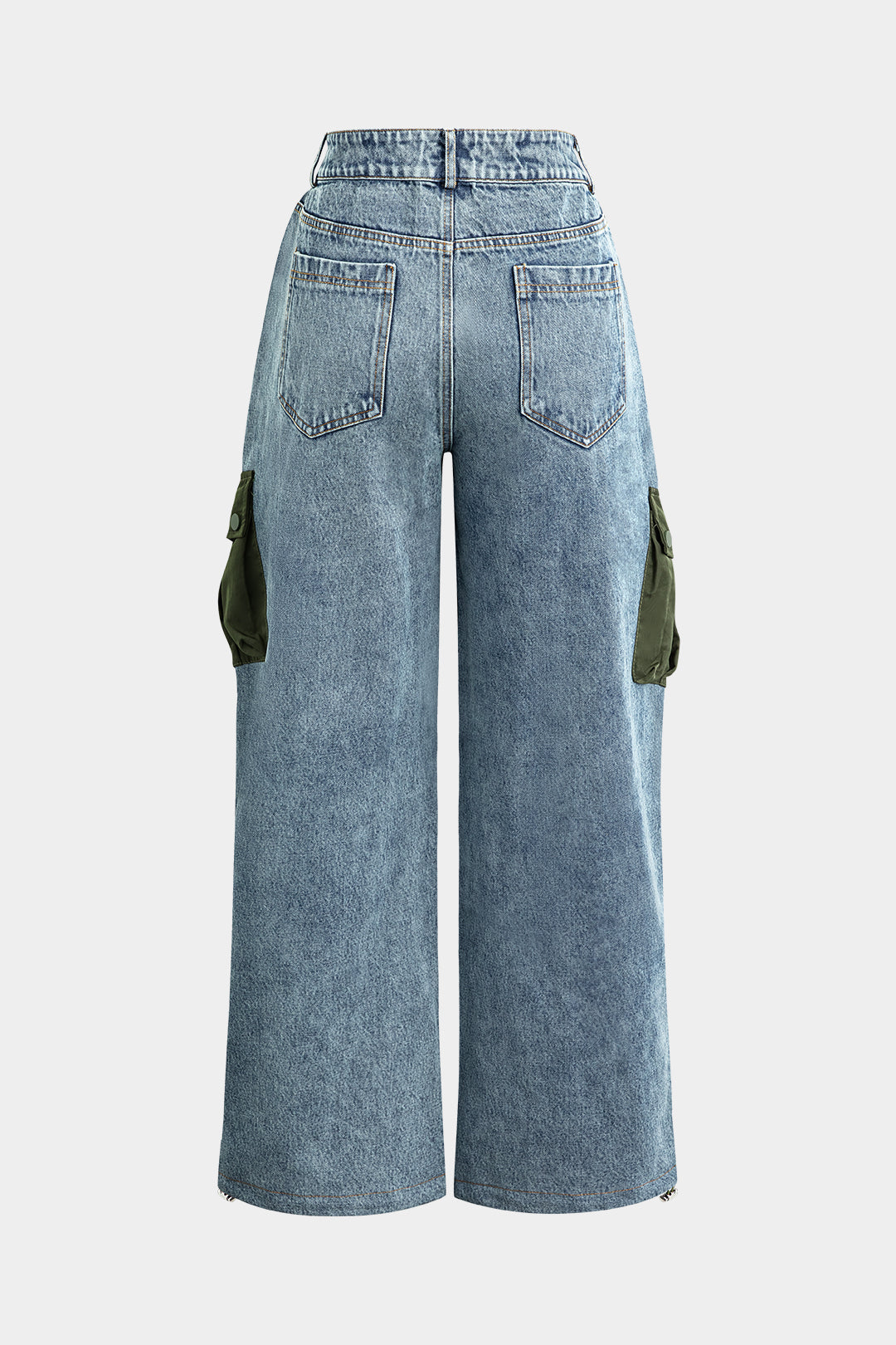 Denim Patchwork Flap Pocket Drawstring Cargo Jeans