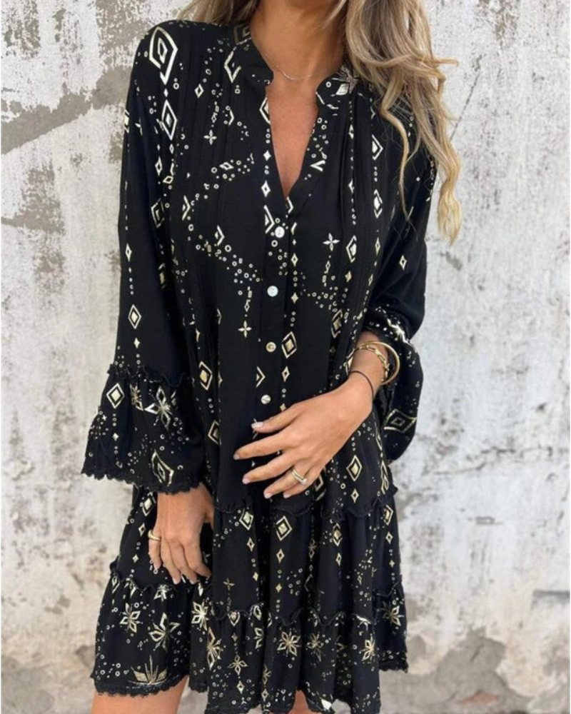 Gilded Lace Sleeve Hollow Bohemian Dress