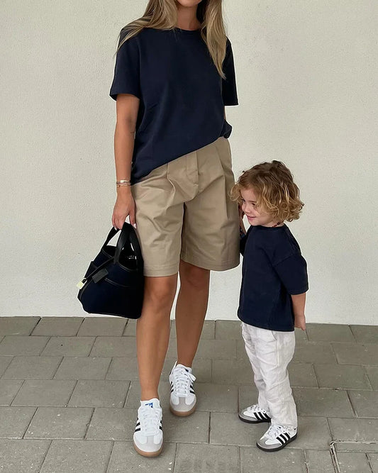 Cotton Crew Neck Short Sleeve Top Shorts Two Piece Set