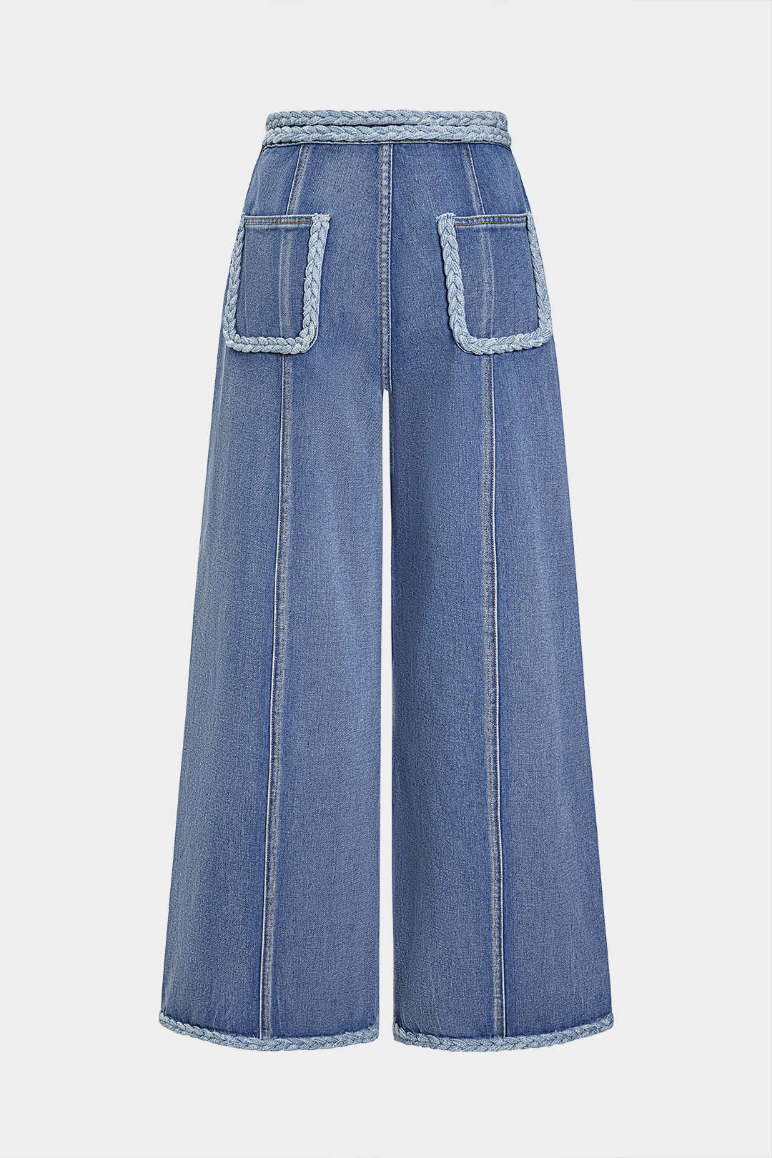 Denim Pocket Braided Wide Leg Jeans