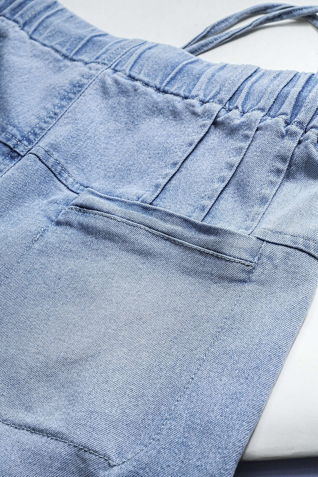 Denim Ruched Button Tie Front Pocket Flared Leg Jeans