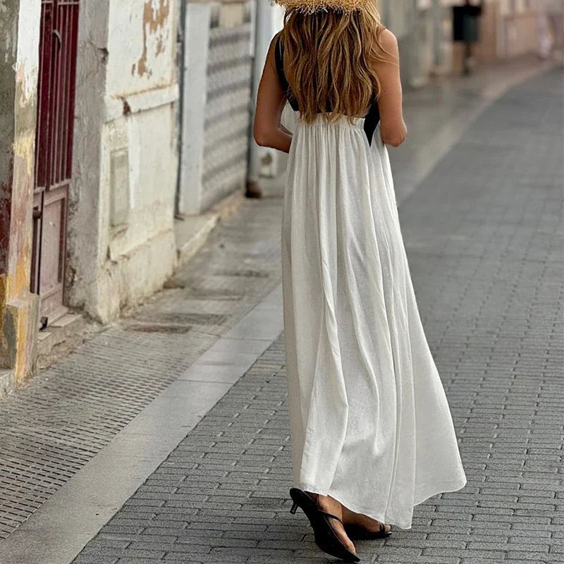 Cross Backless Contrast Color Elegant Dress