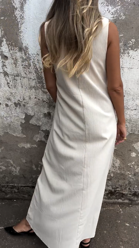 Irregular Square Neck Solid Color Dress