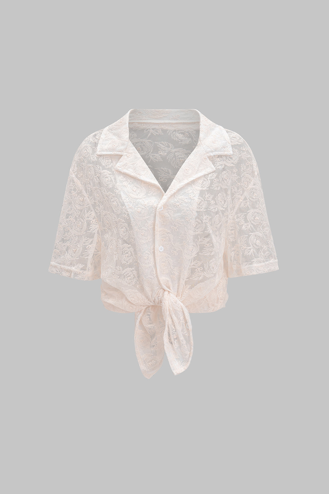 Cut Out Sheer Lace Short-Sleeve Shirt