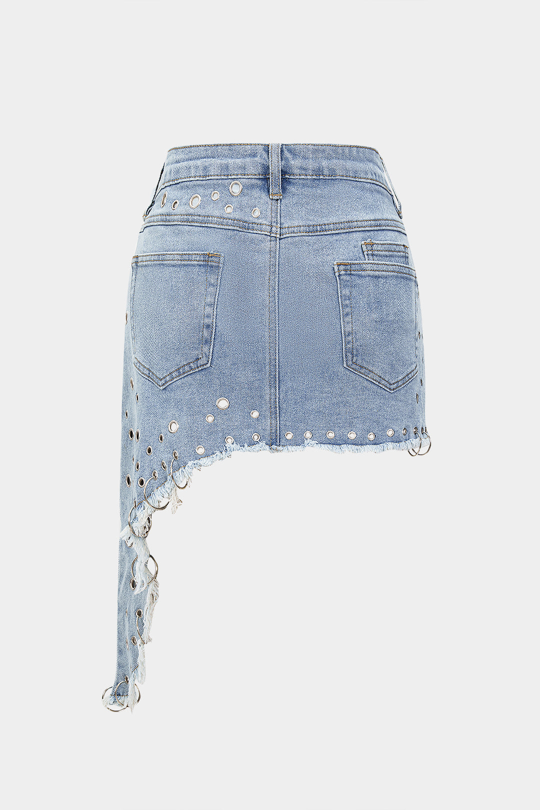 Denim Metallic Ring Cut Out Skirt