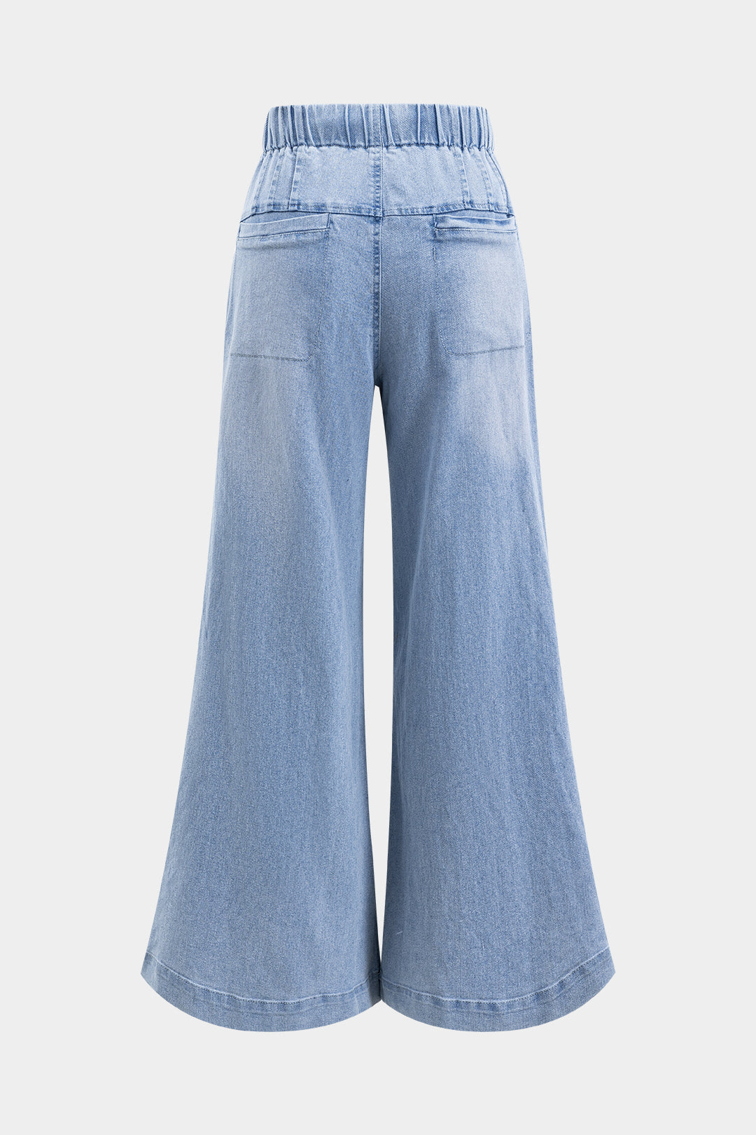 Denim Ruched Button Tie Front Pocket Flared Leg Jeans