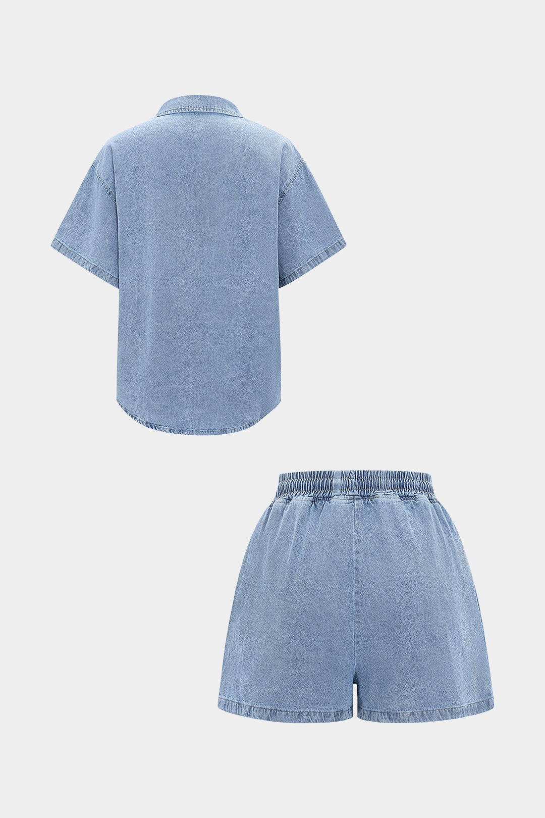 Denim Button Pocket Tank Top And Drawstring Shorts