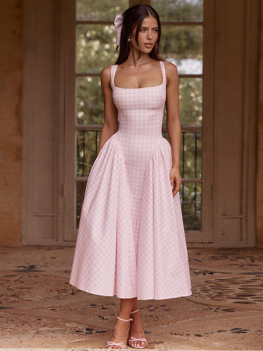 Plaid Print Waist Sling Dress