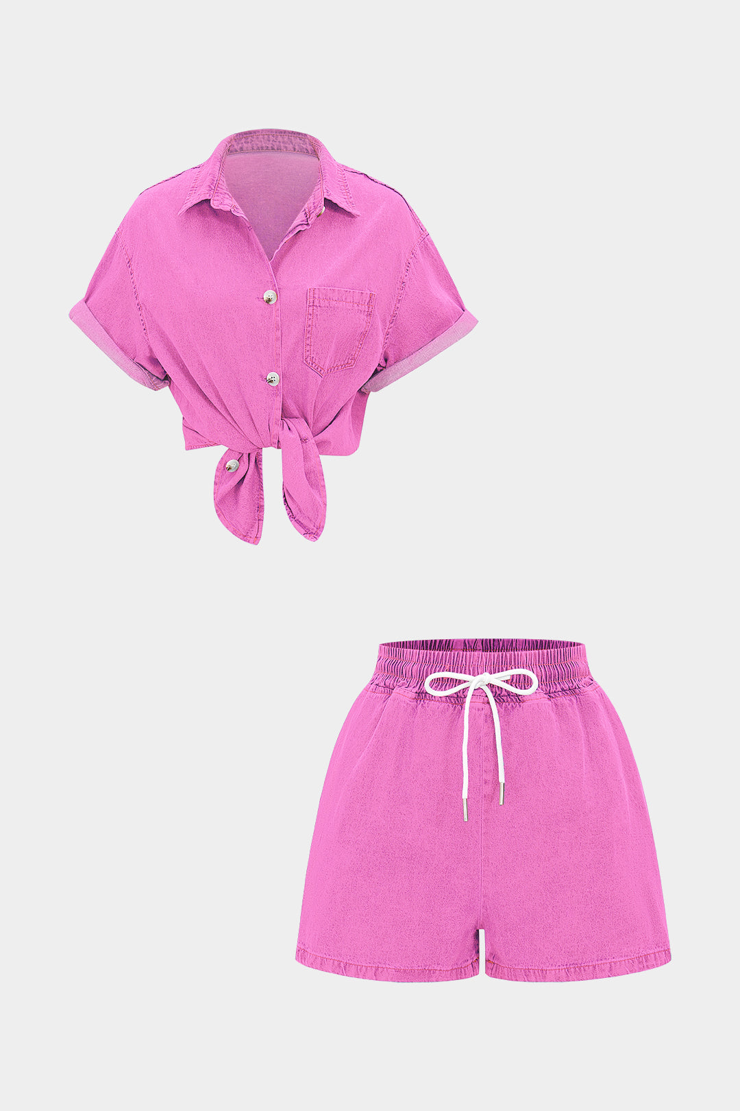 Denim Button Pocket Tank Top And Drawstring Shorts