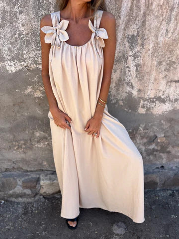Solid color dress with floral pattern