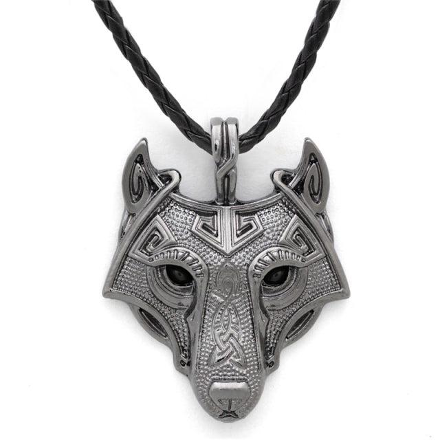 Runic Majesty: Viking Inspired Multicolor Wolf Head Necklace