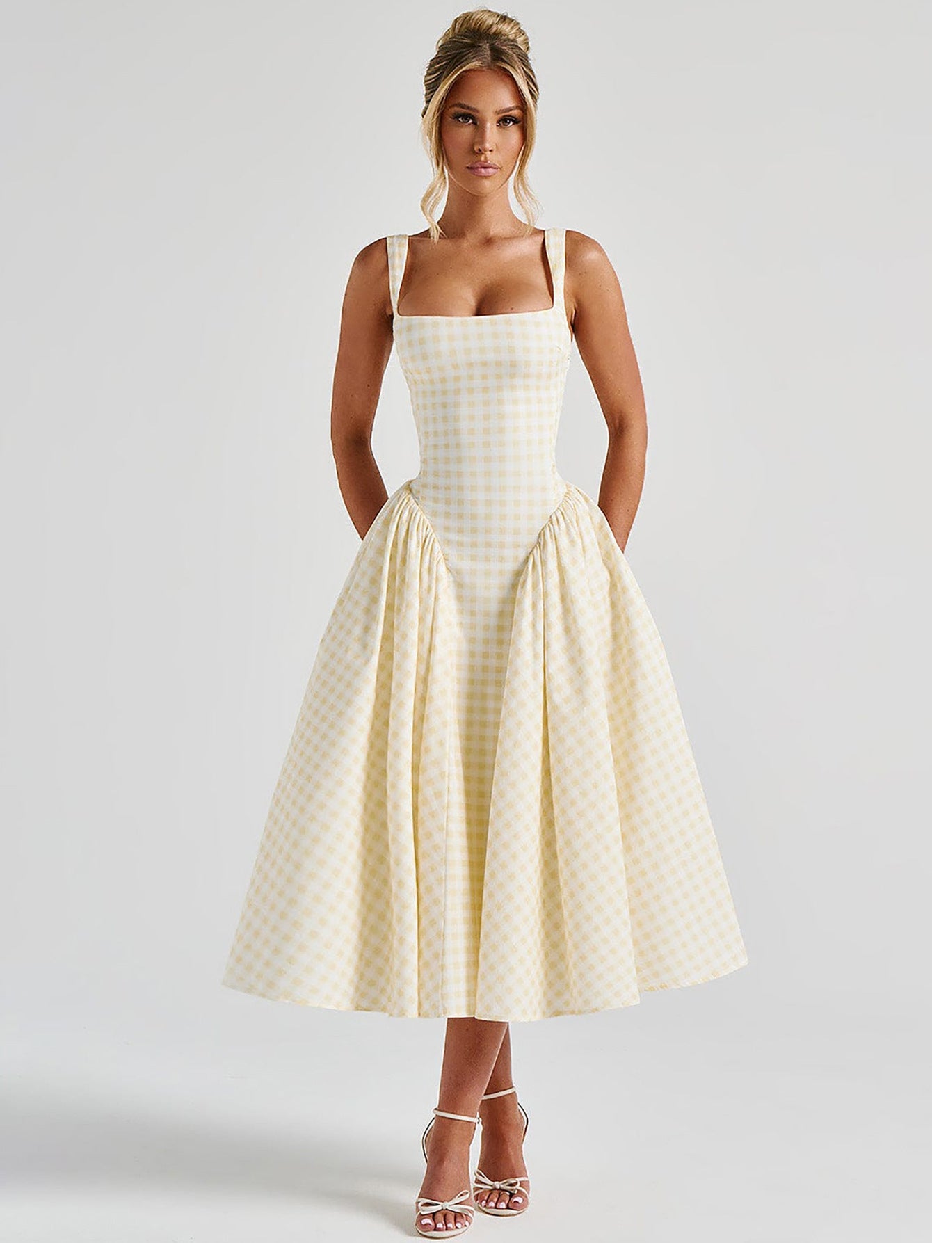 Plaid Print Waist Sling Dress