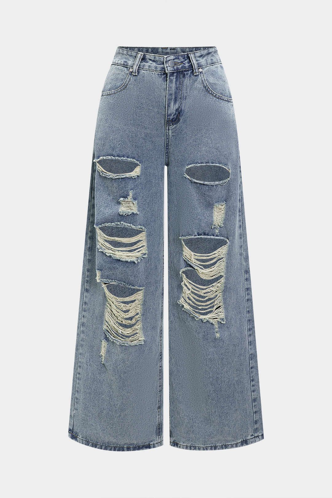 Denim Ripped Straight Leg Jeans