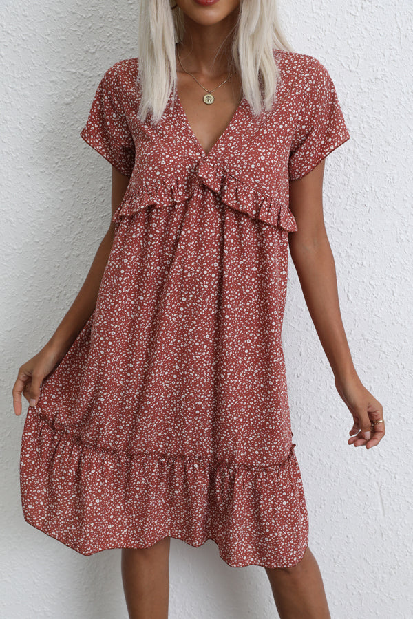 Fashion Ruffle V Neck Casual Dress