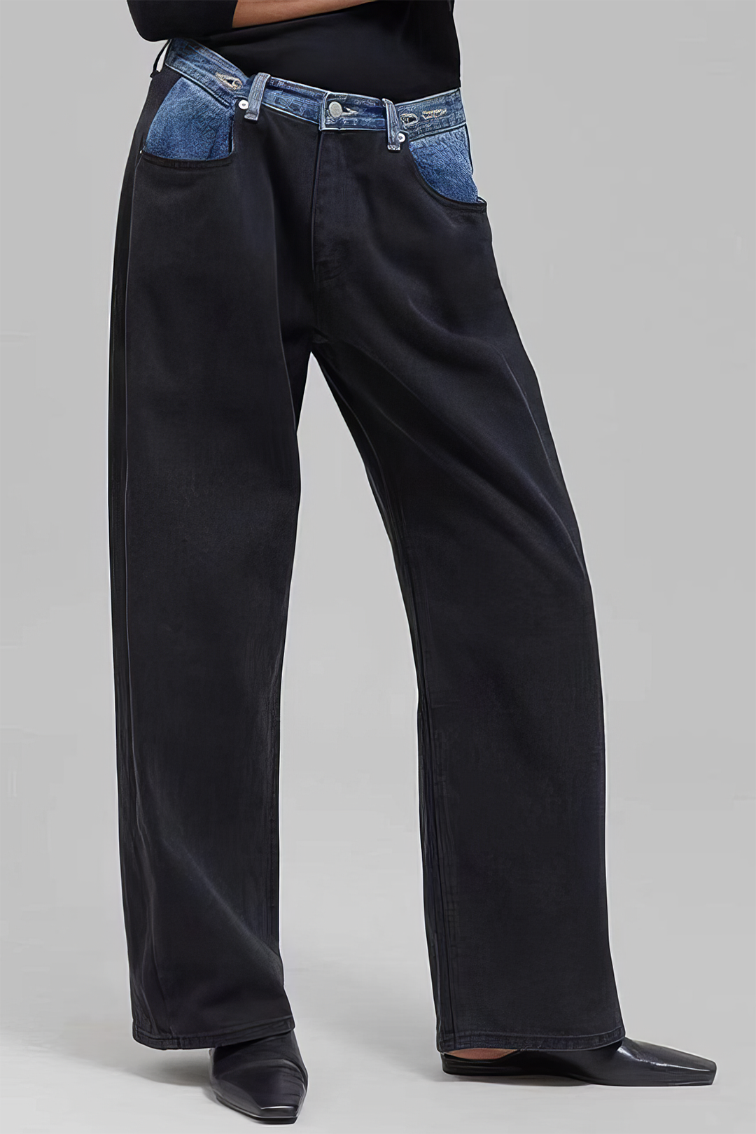 Denim Patchwork Straight Leg Jeans