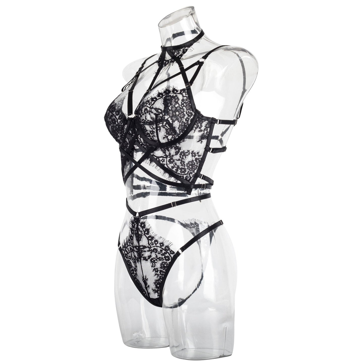 Alluring Lace Harness Lingerie Ensemble - StylinArts