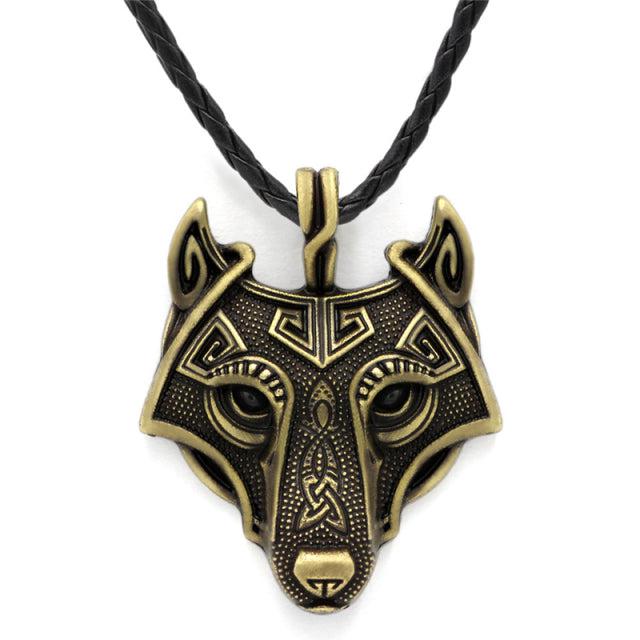 Runic Majesty: Viking Inspired Multicolor Wolf Head Necklace