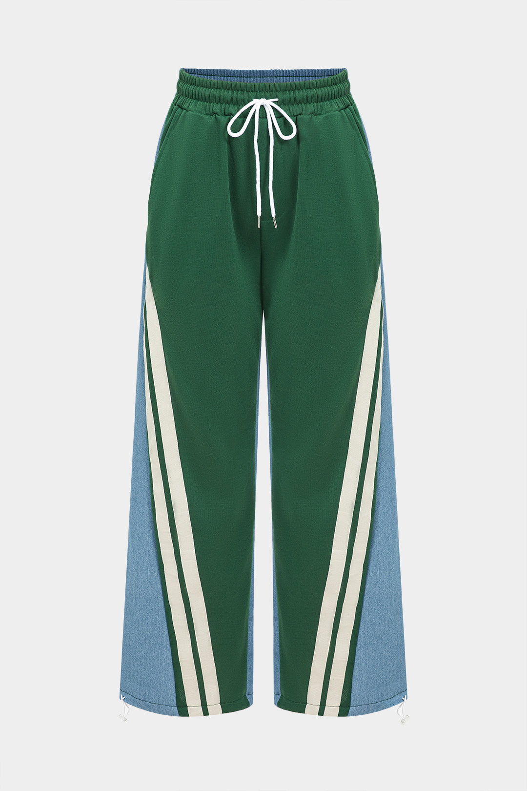 Denim Patchwork Tie Front Wide Leg Jeans