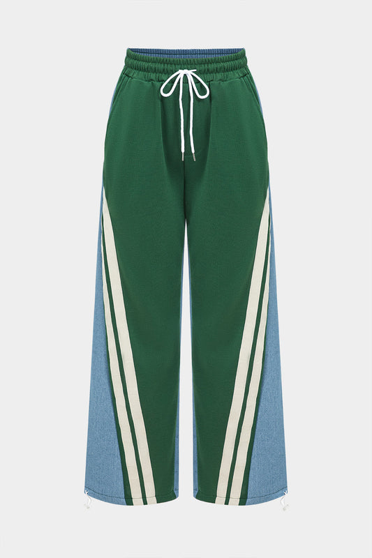 Denim Patchwork Tie Front Wide Leg Jeans