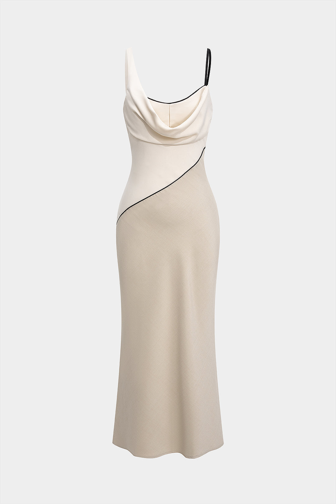 Contrast Draped Cowl Neck Sleeveless Maxi Dress