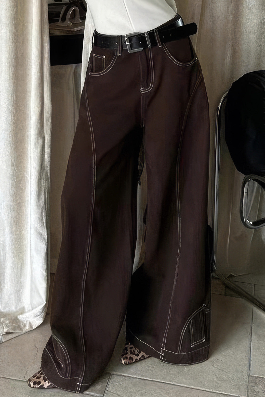 Denim Seamdetail High Waist Straight Leg Jeans