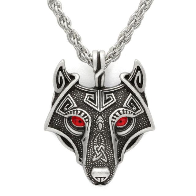 Runic Majesty: Viking Inspired Multicolor Wolf Head Necklace