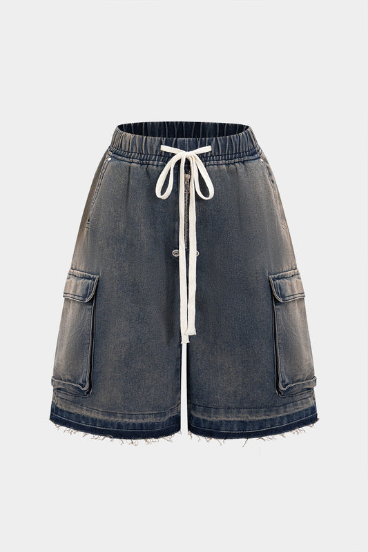 Denim Drawstring Pocket Shorts