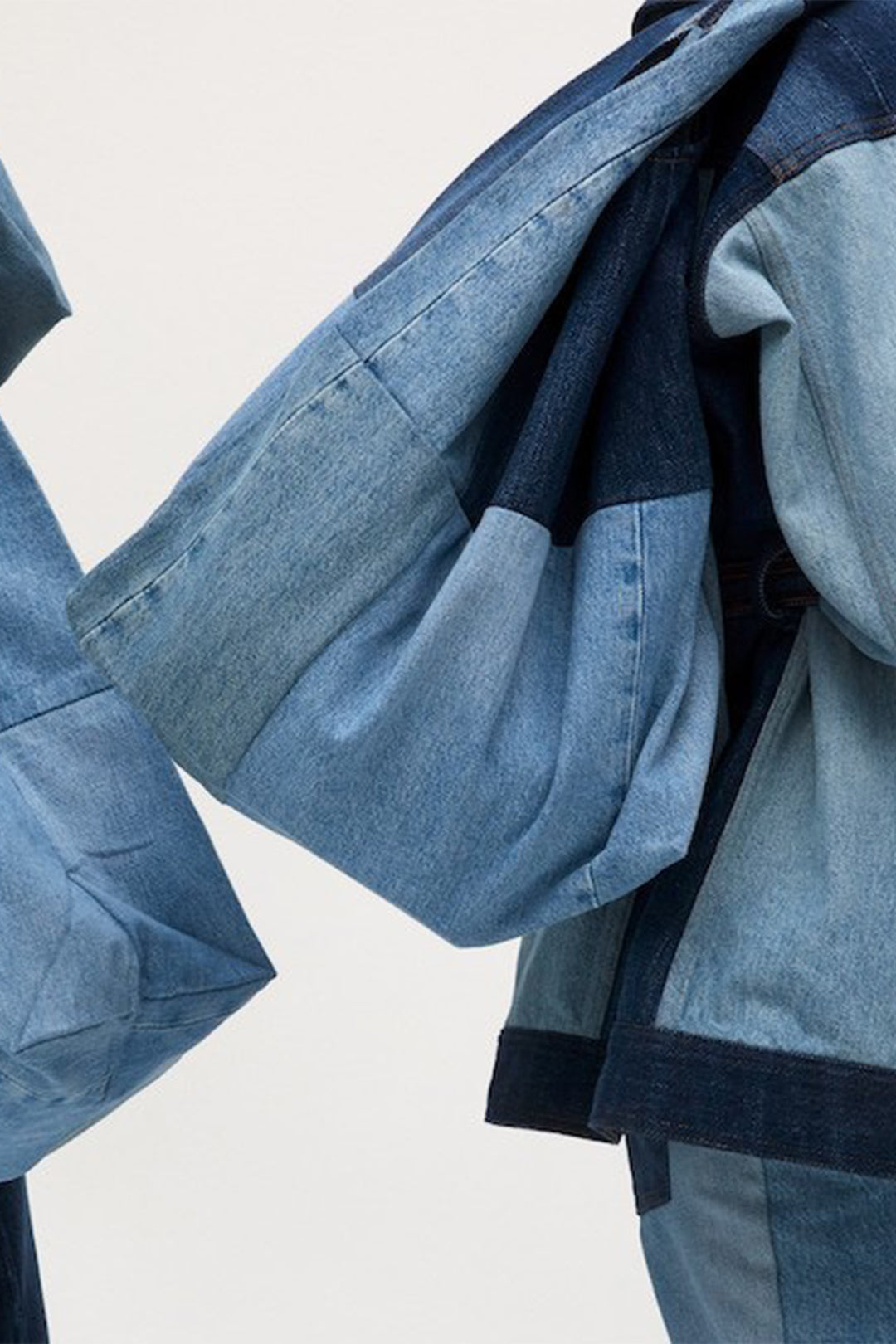 Denim Color-Block Washed Tote Bag