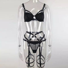 Alluring Black Harness Lingerie Set - StylinArts