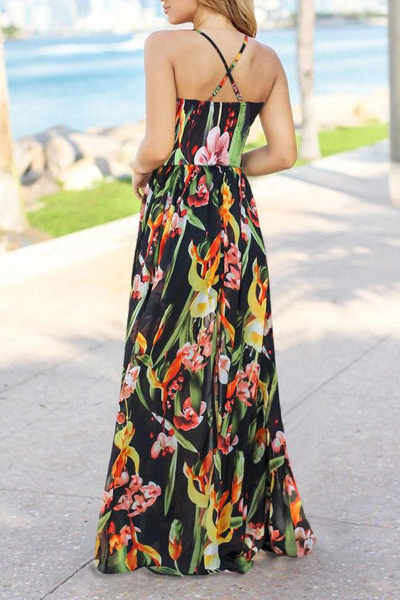 V Neck Women Bohemian Maxi Dress