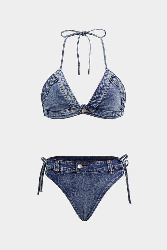 Denim Tie Knot Bikini Set