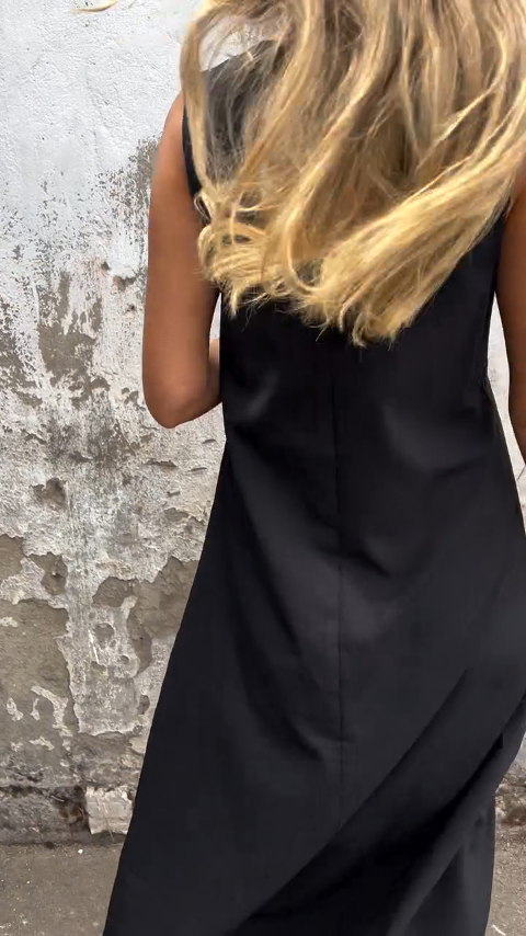 Irregular Square Neck Solid Color Dress